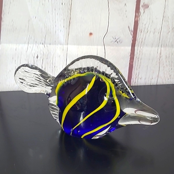 Murano Style Blue Yellow Glass Figurine Angelfish Fish Swordfish Unmarked 6 Inch - Picture 14 of 16